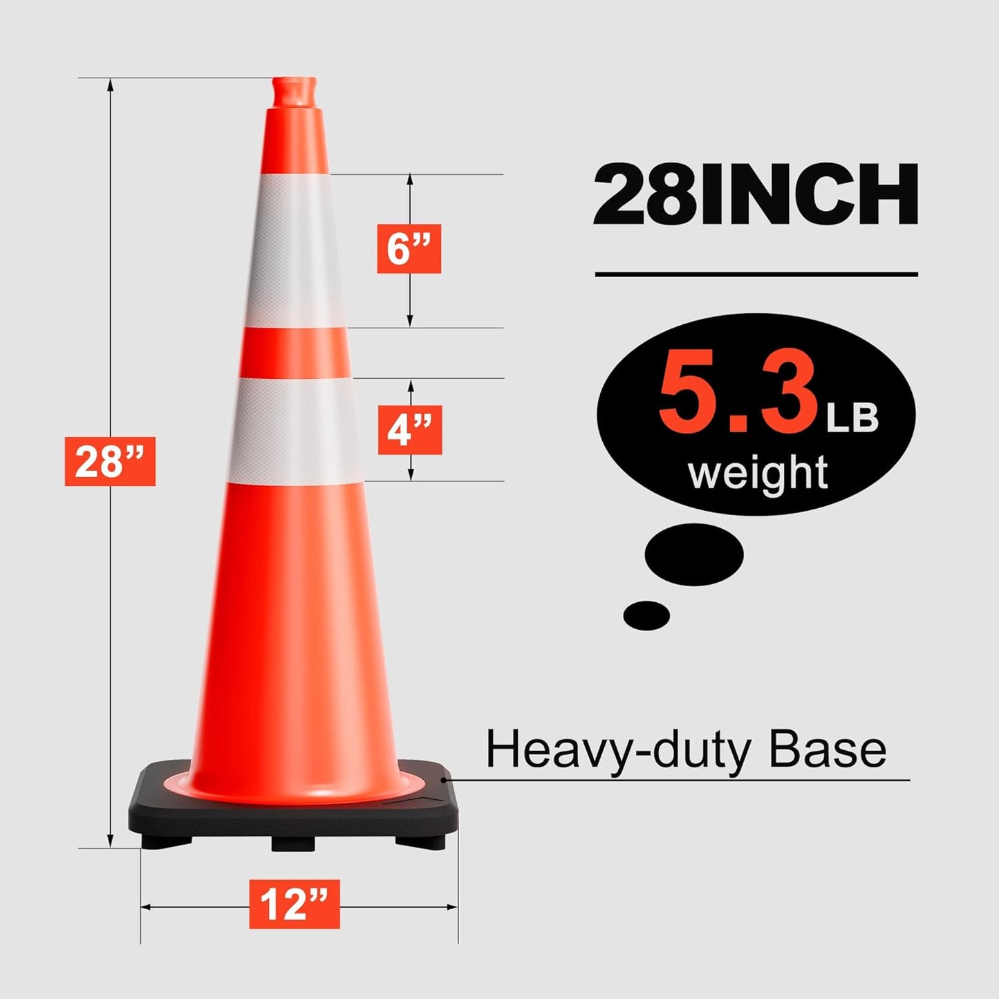 Traffic Cones 28 Inch Orange Cones 8 Pack with Heavy Duty Black Base - Safety Cones with Reflective Collars for Driveway Road Safety, Traffic Control, Parking Lot (28inch, 8 Pack)