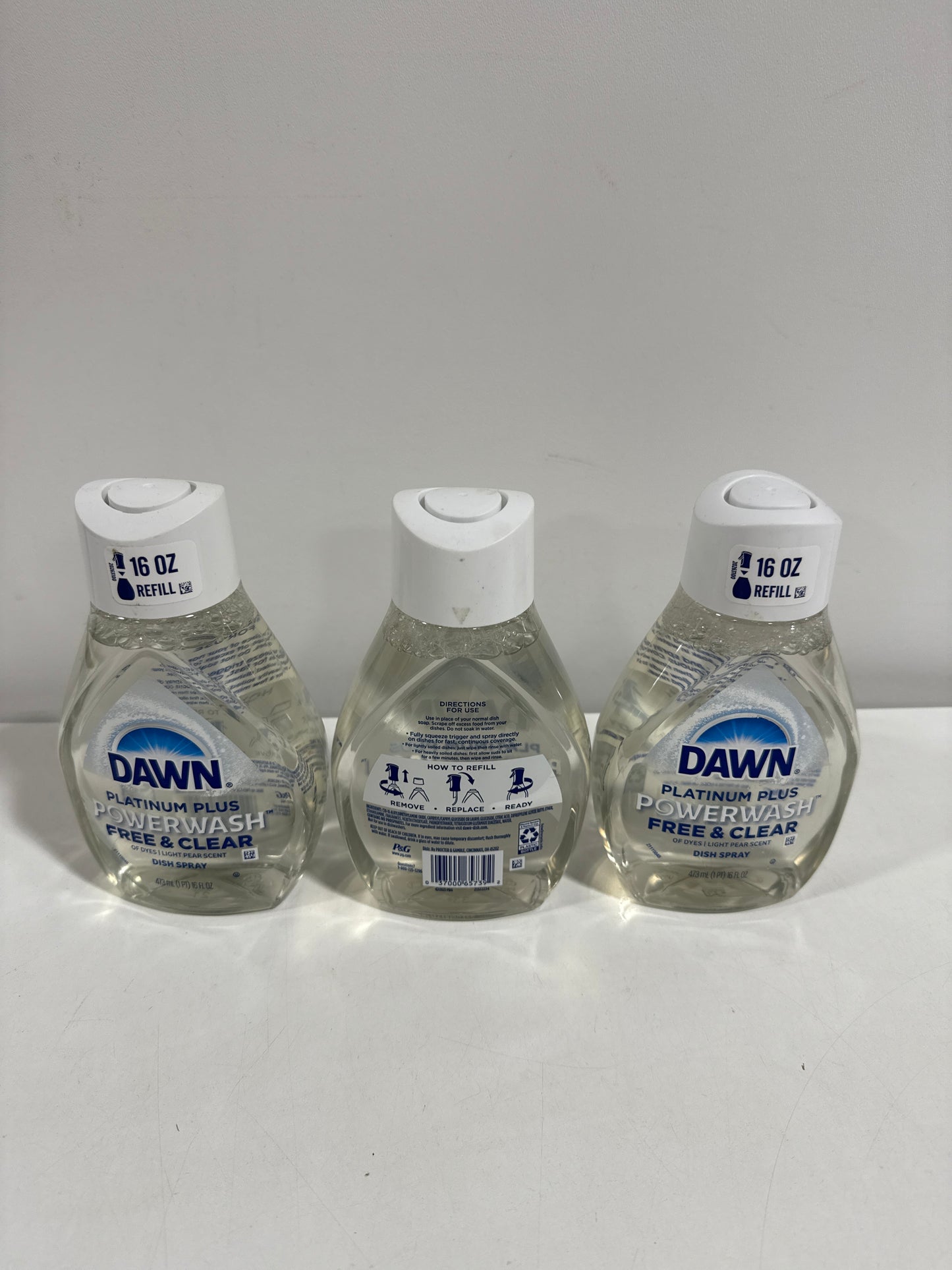 3 x Dawn Platinum Powerwash Spray Refill - Free & Clear - 16 Fl Oz