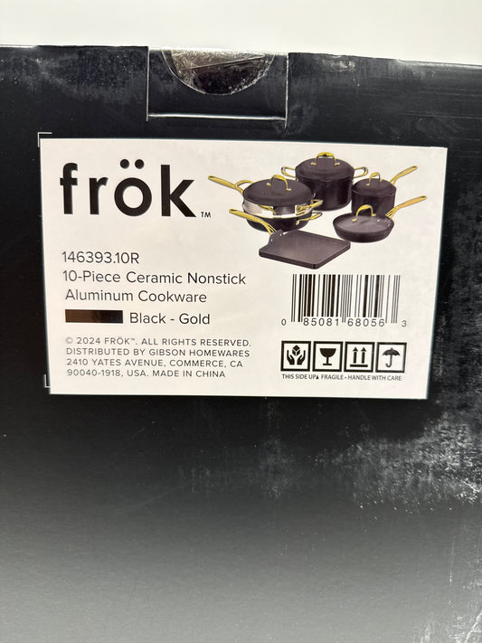 Frok 10 Piece Pots and Pans 4MM Thick Quick Heat Aluminum Cookware Set W/Premium PFA Free Ceramic Nonstick Interior Heat Resistant Exterior - Inductio