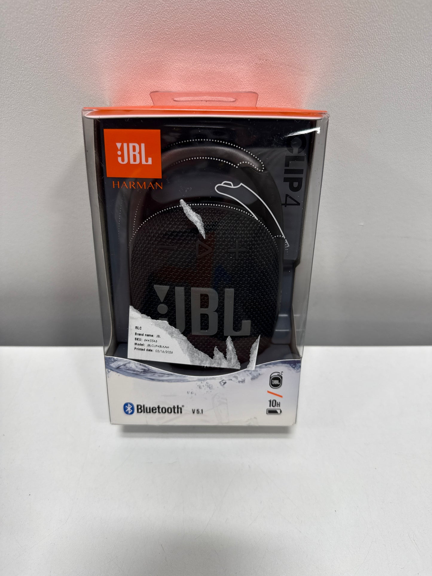 JBL Clip 4 Portable Bluetooth Speaker - Black 3.4in X 5.3in X 1.8in