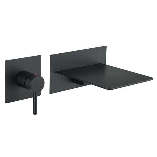 BWE Single Handle Wall Mount Bath Spout Waterfall Tub Black Faucet Bathtub Filler in Matte Black