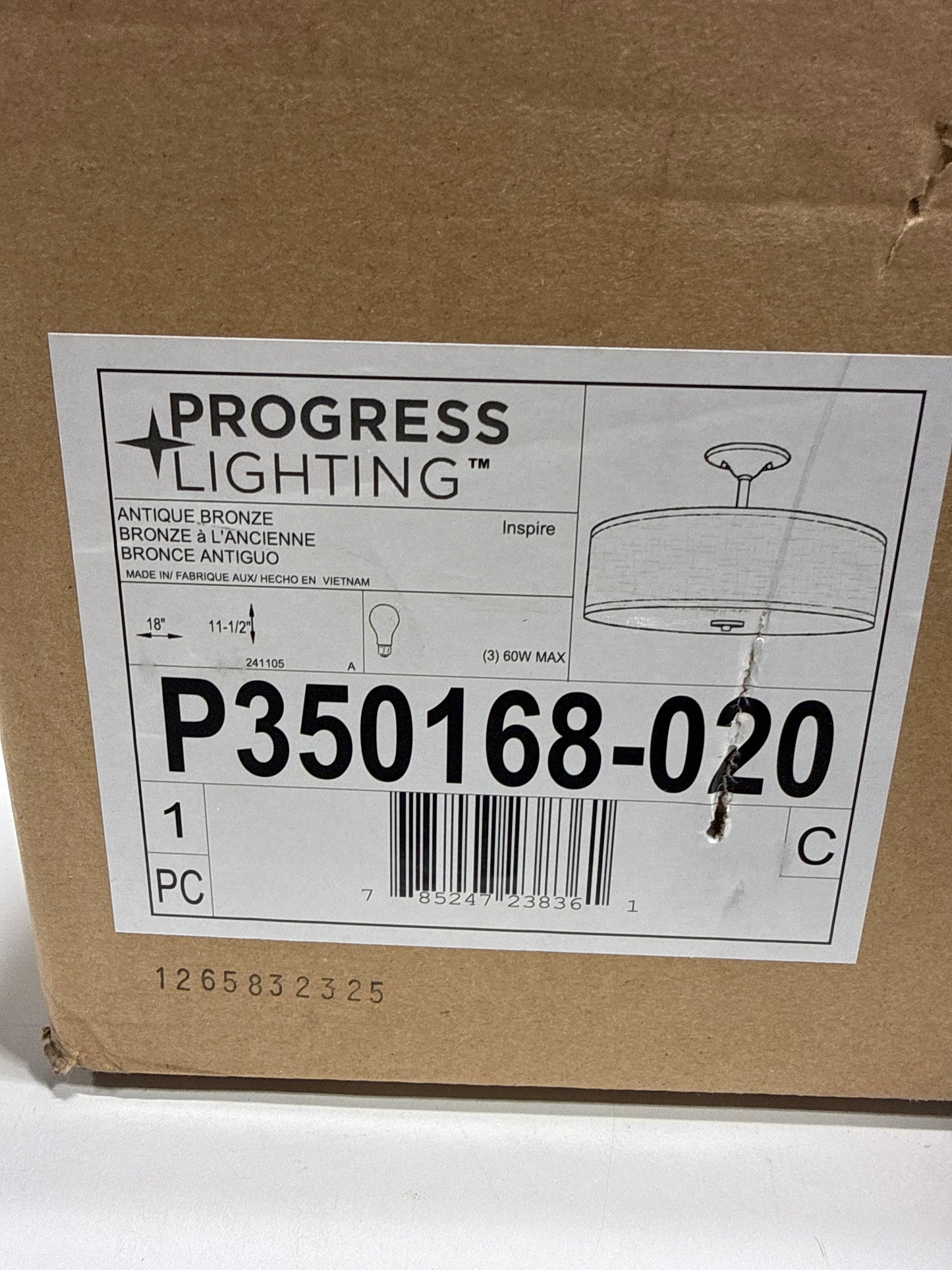 Progress Lighting P350168 Inspire 3 Light 18" Wide Semi-Flush Drum Ceiling Fixture Antique Bronze