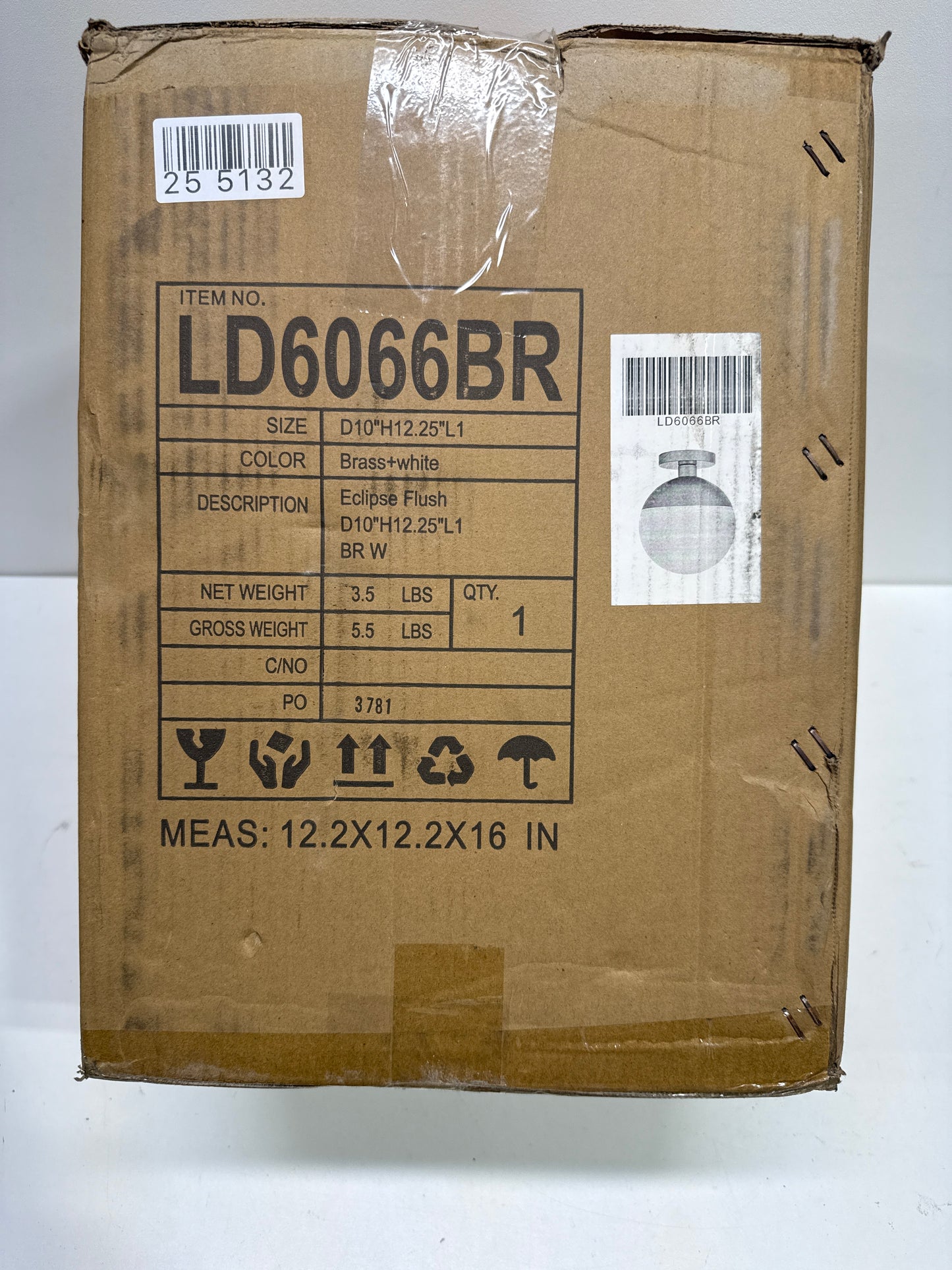 Living District Eclipse 1-Light Glass & Metal Flush Mount in Brass/Frosted White