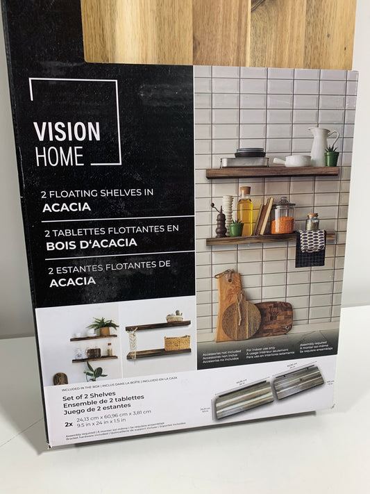 Acacia Floating Wood Shelf, 2-pack