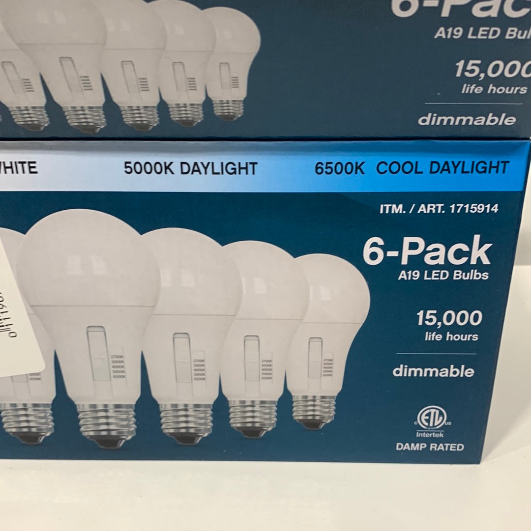 6 Feit Electric LED 5-Color Choice Intellibulb - 60W Equivalent - 15 Year Life - 800 Lumen, 2700K Soft Whit, 3000K Bright White, 4000K Cool White, 5000K