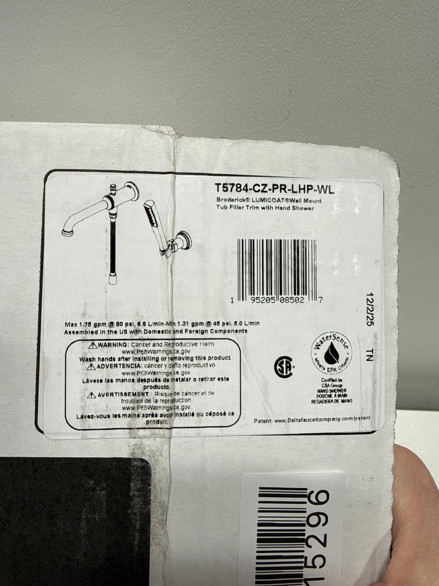 Delta T5784-LHP-WL Broderick Two Handle Wall Mounted Tub Filler with Hand Shower - Less Handles and Rough-in Lumicoat Champagne Bronze Faucet Tub