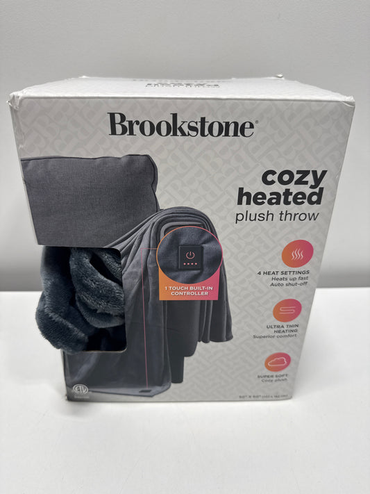 Brookstone Heated Solid Plush Throw Gray