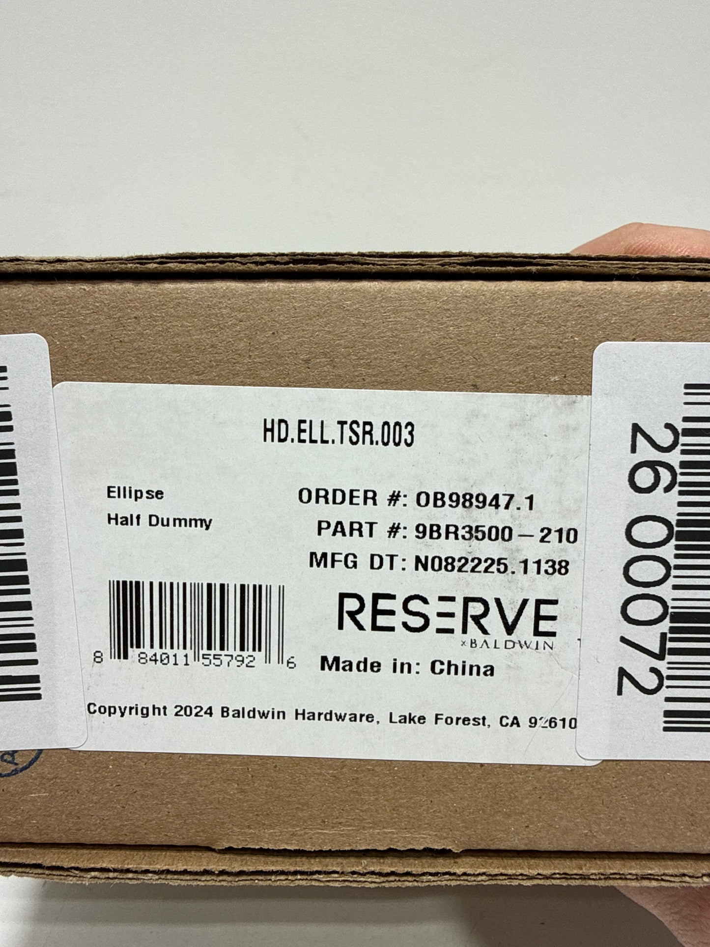 Baldwin HD.ELL.TSR Ellipse Non-Turning One-Sided Dummy Door Knob with Square Rose Lifetime Polished Brass