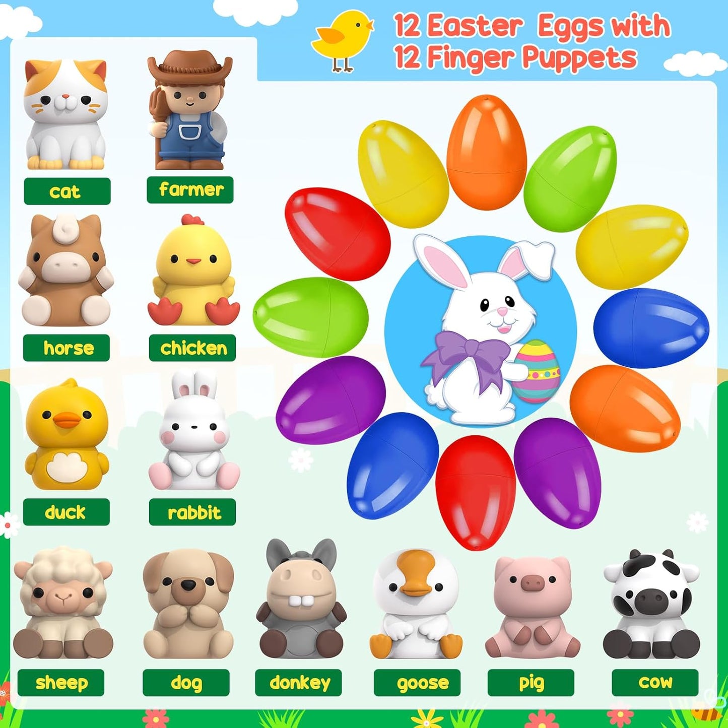 12 PCS Easter Eggs with Finger Puppets