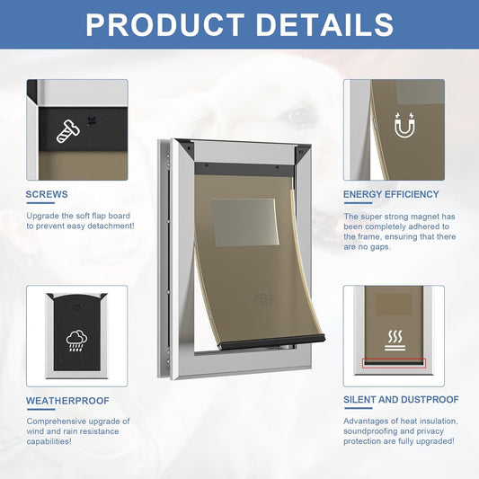 Heavy Duty Dog Door,Energy Efficient Rugged Aluminum Frame,Doggy Door with Double Sliding Lock Panel, Easy Installation, Magnetic Flap Dog Door for Large Dogs Up to 100lbs