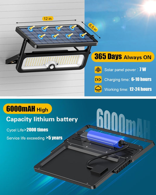 Solar Motion Sensor Flood Lights Outdoor, 1000LM Dusk to Dawn Security Lights, 3 Lighting Modes, Remote Control, Brightness Adjustable, IP65 Waterproof for Street, Yard, Garage,1 Pack