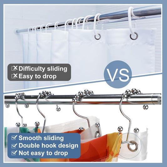 Maitys 120 Pcs Shower Curtain Hooks Shower Curtain Rings Bulk Rust Resistant Stainless Steel Double Sided Shower Hooks Rings for Bathroom Shower Curtains Rod