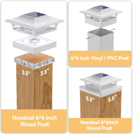 APONUO Solar Post Cap Lights Outdoor, 7 Fixed Colors Lighting/RGB Breath Mode, Fence Post Lights Solar Powered for Patio/Deck/Garden Decor Post Caps 4x4,6x6 Wooden/Vinyl Posts (White,78 Packs)