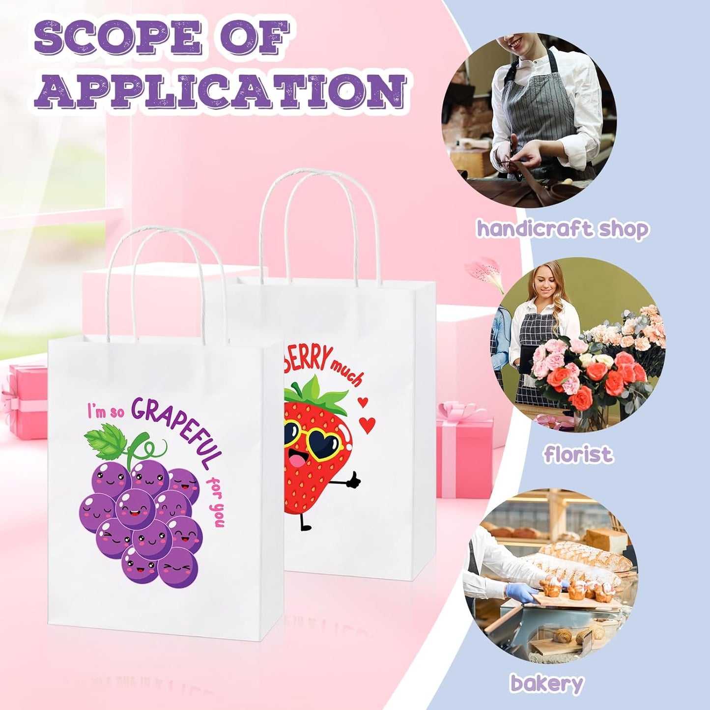 Fulmoon 64 Pcs Funny Thank You Gift Bags Paper Bags with Handles Fruit Employee Appreciation Gift Christmas Paper Bags for Business Boutique Business Shopping Retirement Birthday Party Supplies