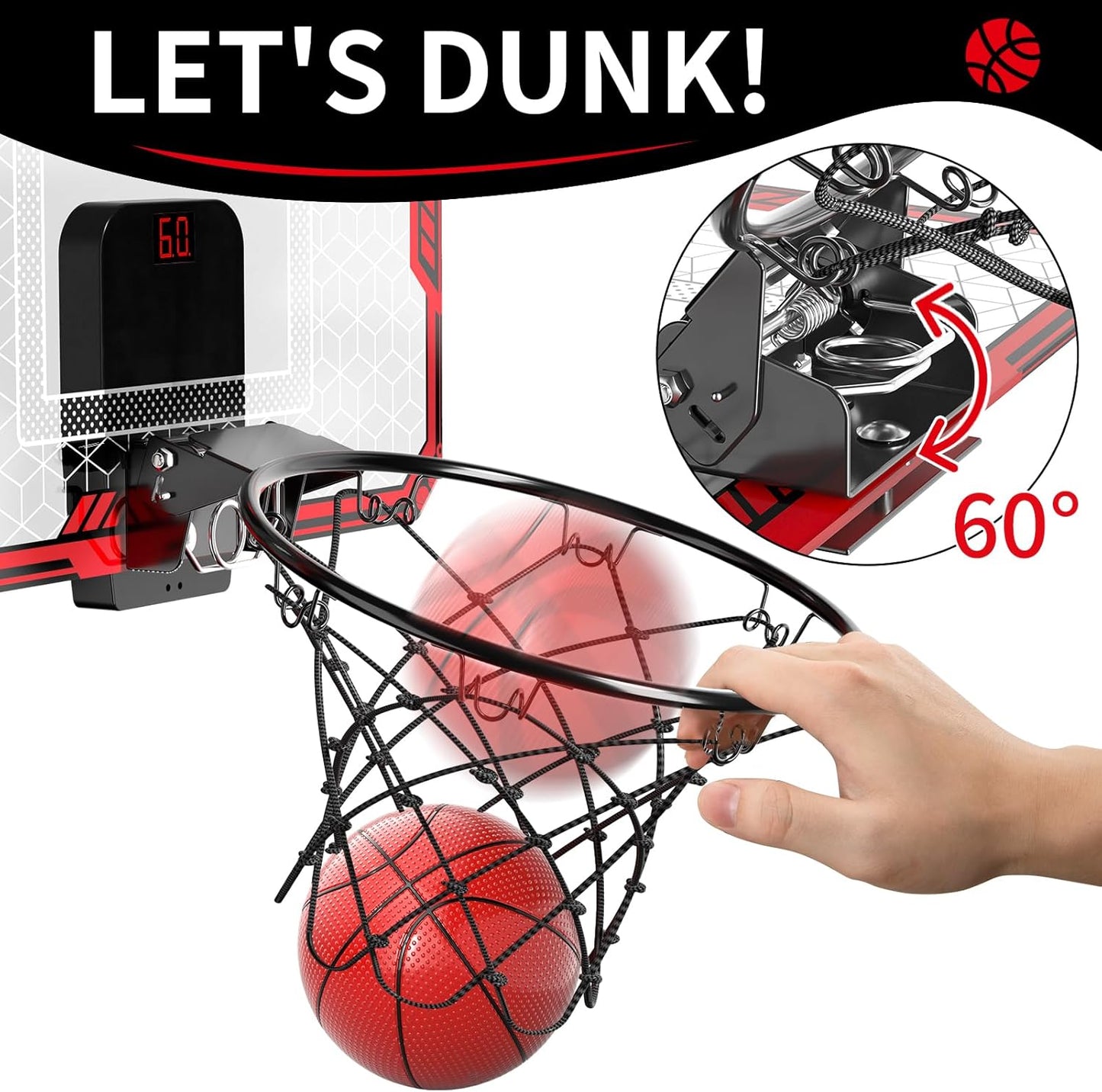 Indoor Basketball Hoop with 4 Balls & 3 Modes Scoreboard