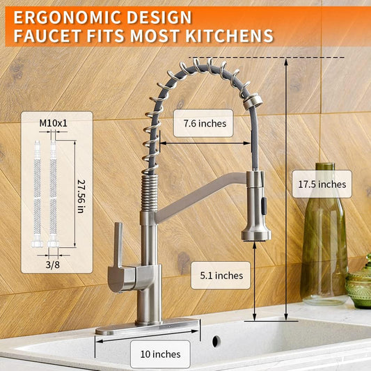 OWOFAN Brushed Nickel Kitchen Sink Faucets with Pull Down Sprayer Single Handle Single Hole Faucet for Farmhouse rv Utility bar Laundry Sinks