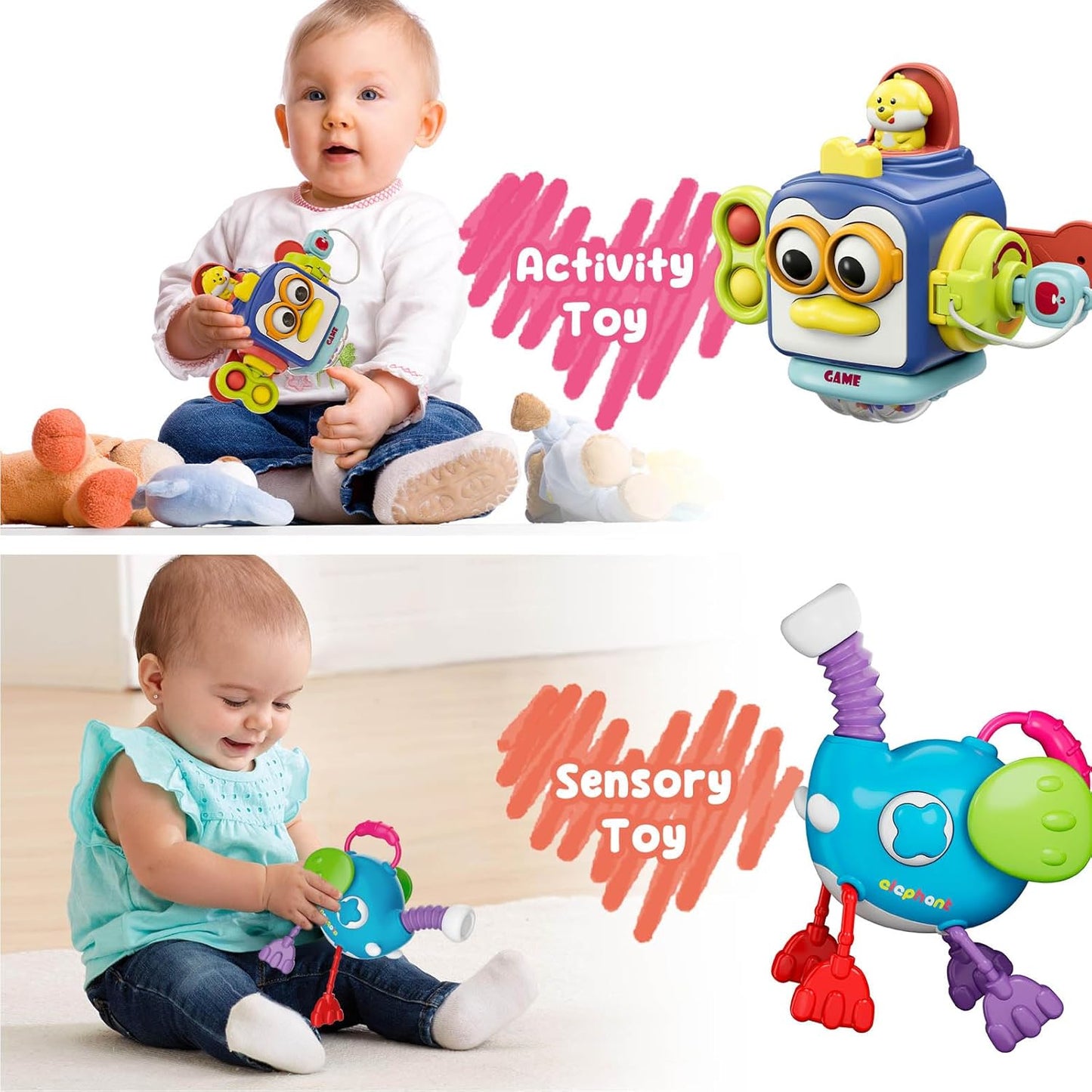 Montessori Toys for 1 Year Old & Toddler Toys, Travel Activities Busy Board Cube, Pull String Sensory Toys, Motor Skills Toys