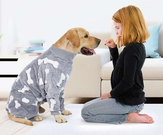 GabeFish Cozy Plush Dog Pjs, Fleece Pajamas for Dogs, Soft Long Sleeve, Four Legs Cute Onesie for Pets Grey 3X-Large