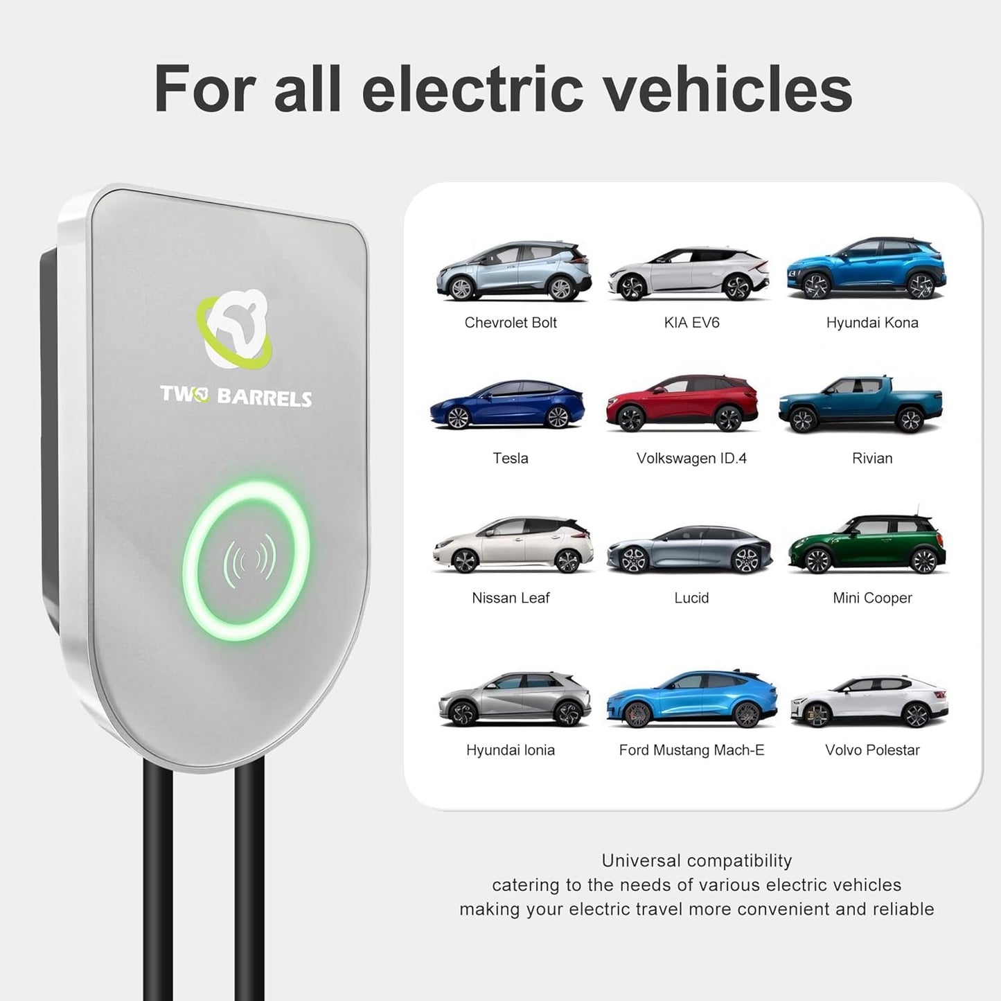 Two Barrels Home Flex Smart Electric Vehicle EV Charger Level 2, up to 40 Amp, NEMA 14-50 Plug 26ft Extension Cord Cable Indoor/Outdoor Electric Car Charging Station, EVSE 240v Level 2 EV Charger