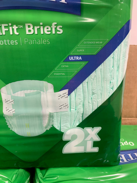 FitRight Ultra Adult Diapers, Disposable Incontinence Briefs, Leak-Proof Diaper, Absorbent Briefs For Men and Women, Maximum Protection, 2XL, 60 – 70 in, 20 briefs per bag, 80 briefs per case