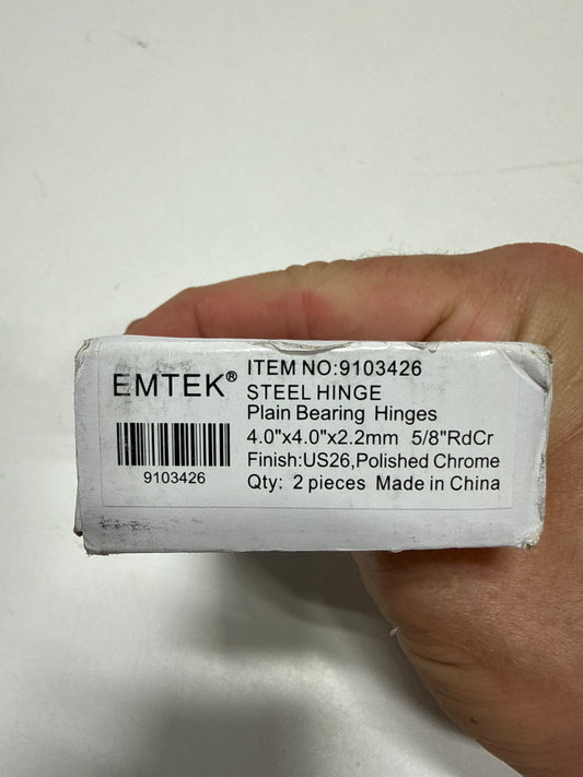 Emtek 9100 Steel Hinges (Pair) - SD - 5/8" Radius Corner - 4" x 4" - 9103426 - Polished Chrome (US26)