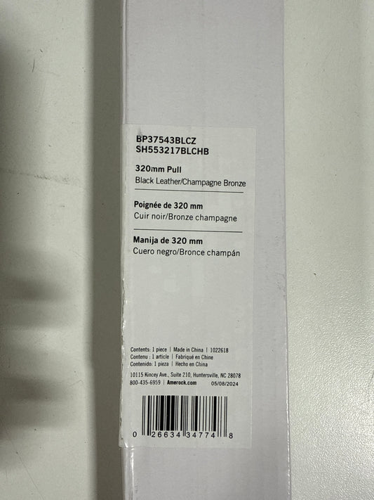 Signature Hardware 954063-O-1258 Lazzara 12-5/8 Inch Center to Center Black Leather Bar Cabinet Pull Champagne Bronze
