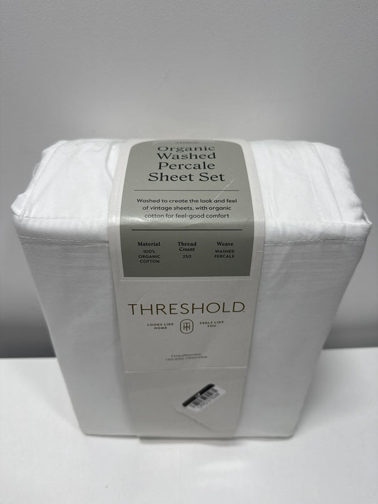 King 250 Thread Count Organic Percale Sheet Set True White - Threshold™: GOTS & OEKO-TEX Certified, Includes 4pc