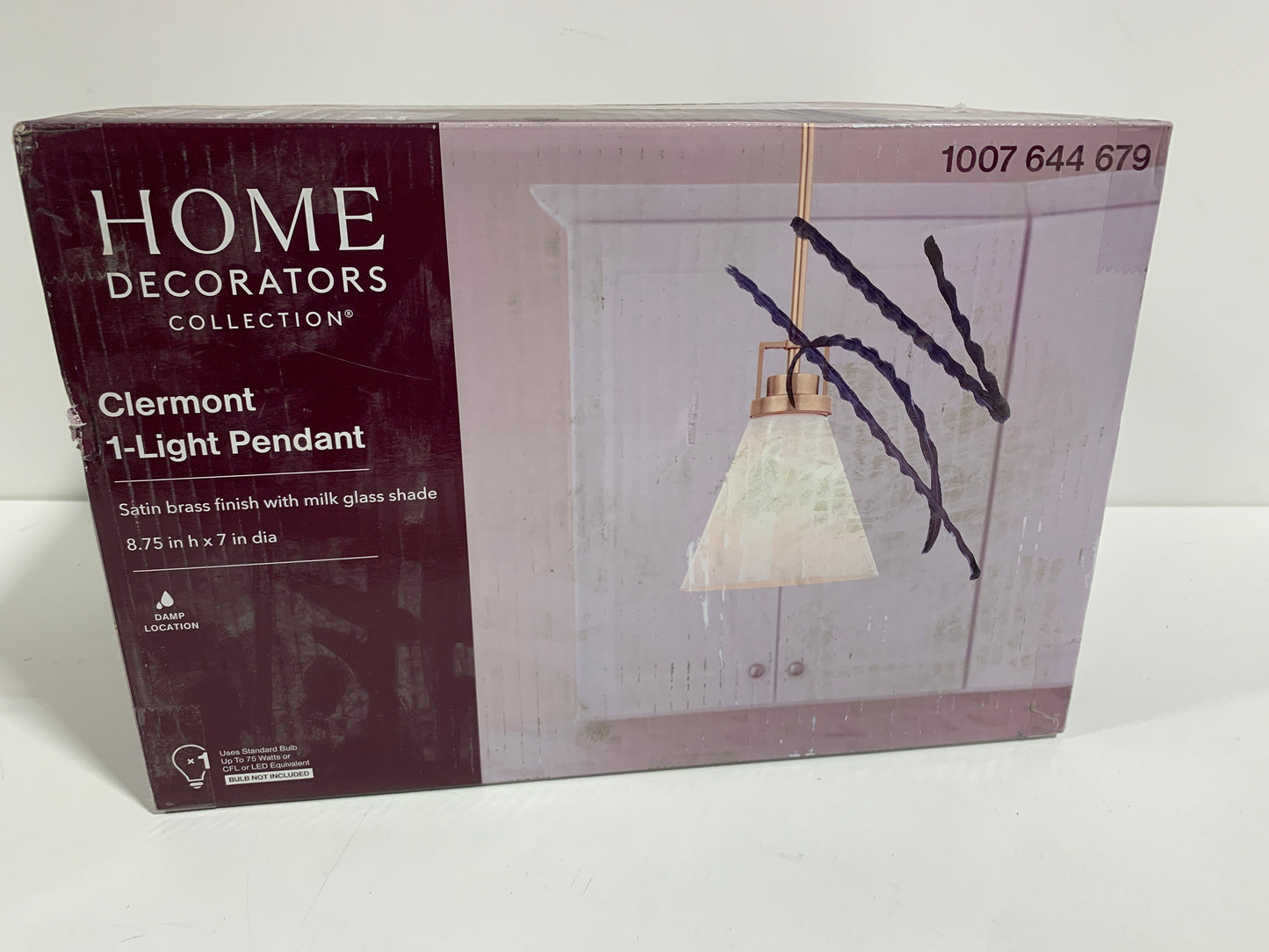 Clermont 1-Light Satin Brass Shaded Pendant Light with Milk Glass Shade