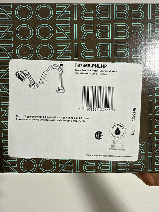 Brizo T67465-LHP Beauclere Deck Mounted Roman Tub Filler with Integrated Diverter and Hand Shower - Less Handles and Rough in Brilliance Polished