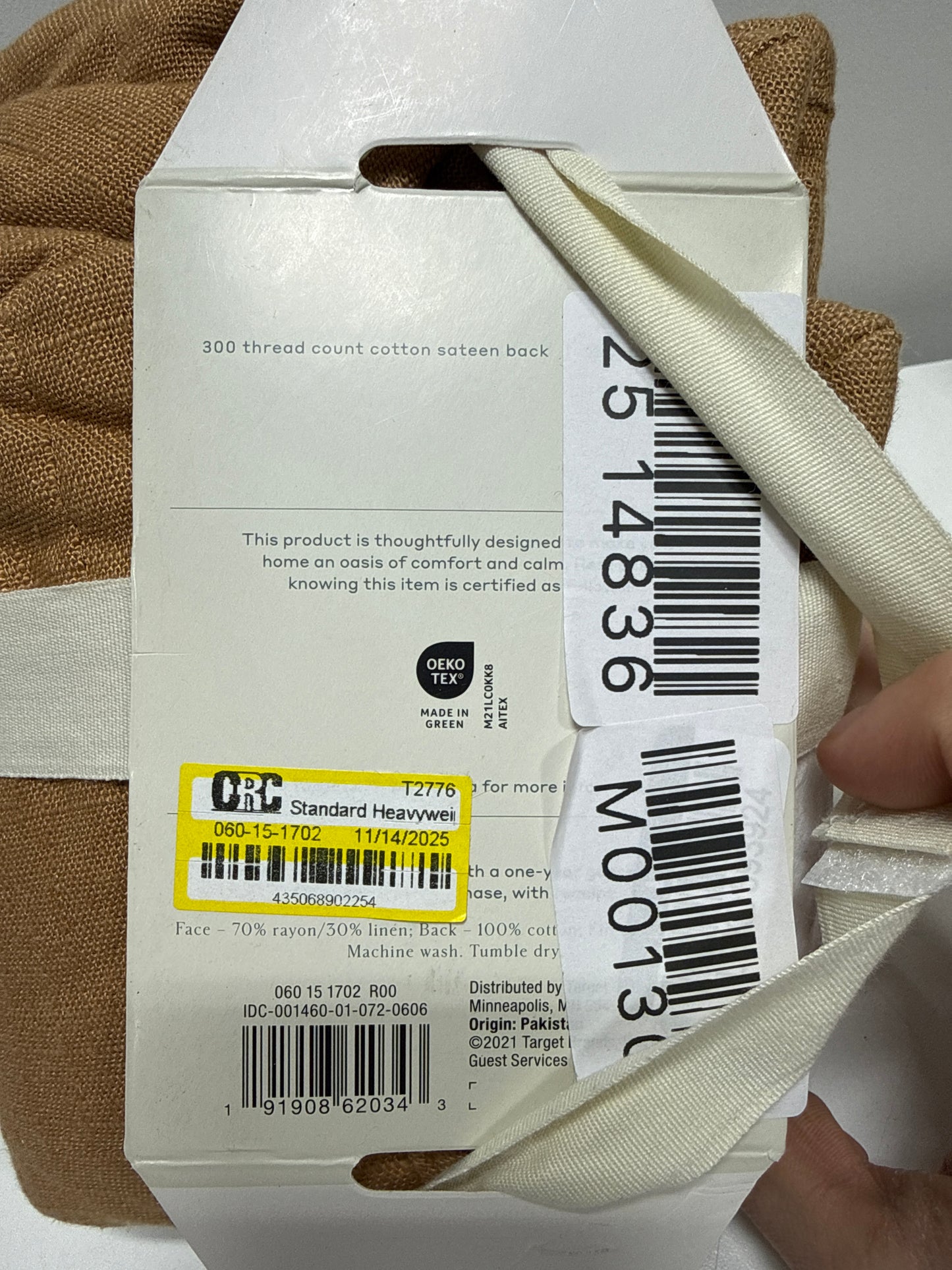 Standard Heavyweight Linen Blend Quilt Pillow Sham Warm Brown - Casaluna™: Zipper Closure, OEKO-TEX Certified