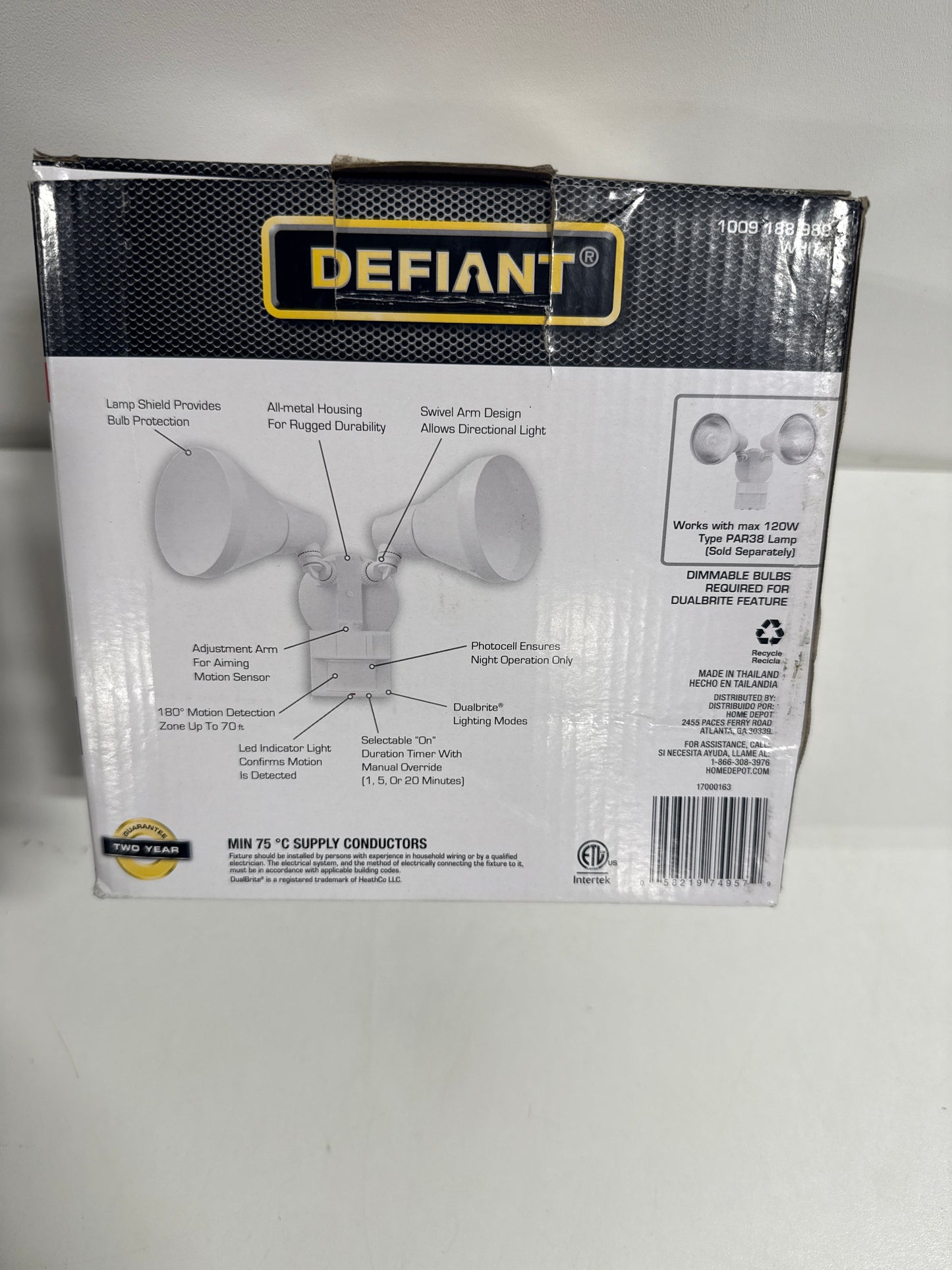 Defiant PAR 180-Degree White Motion Activated Wired Outdoor 2-Head Dusk-to-Dawn Security Flood Light