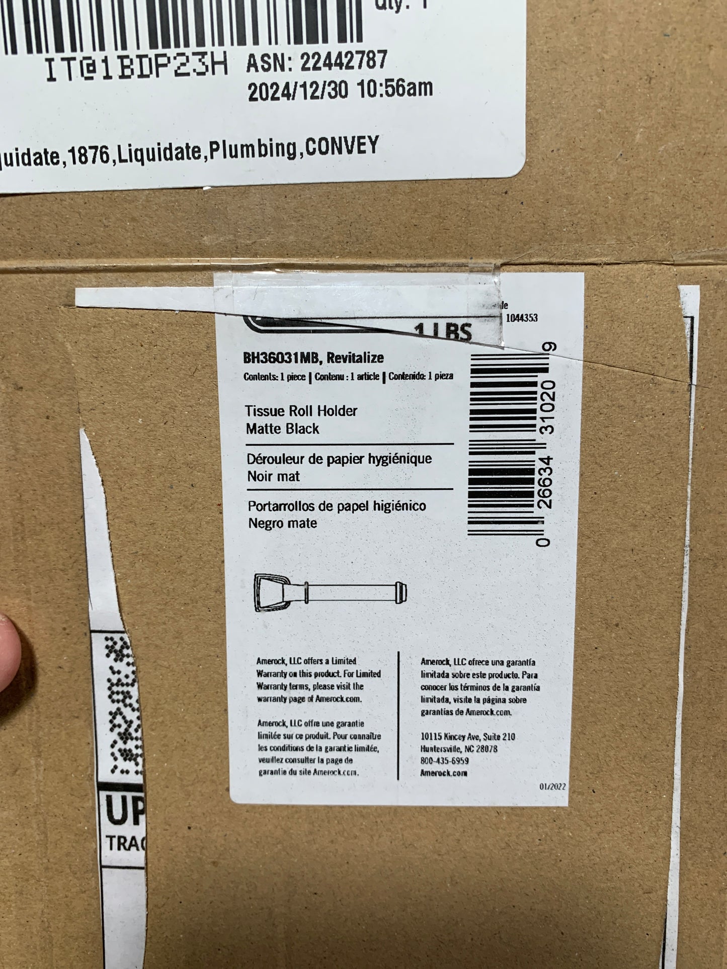 Revitalize 7-7/8 in. (200 Mm) L Single Post Toilet Paper Holder in Matte Black