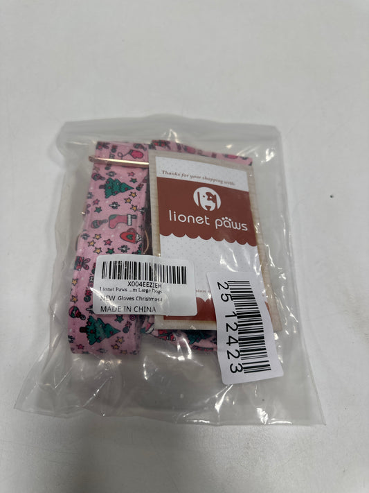 Lionet Paws Christmas Dog Collar, Cute Winter Pink Dog Collar for Large Dogs, Adjustable Cotton Gloves Pet Collars for Medium Large Dogs