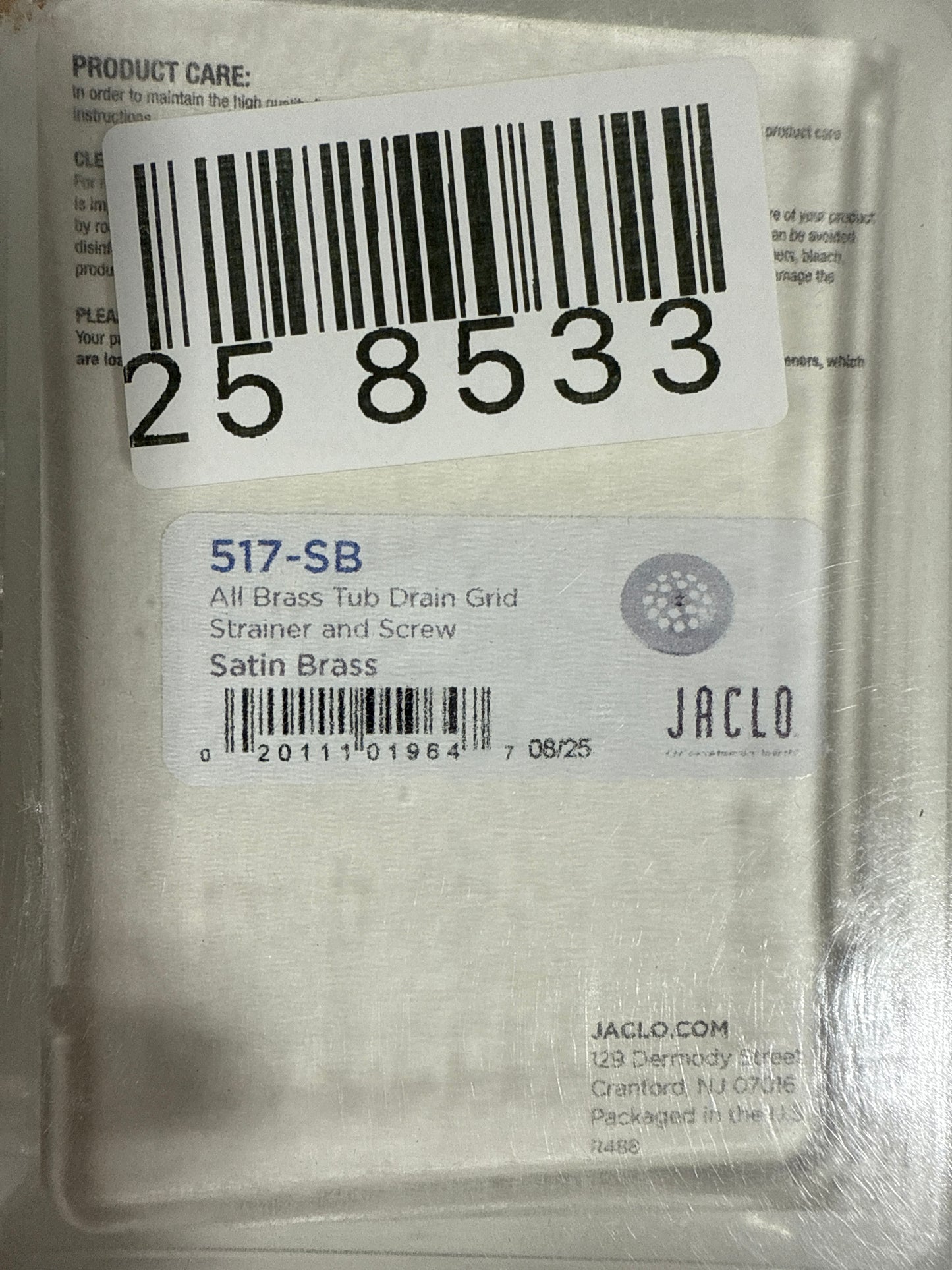 Jaclo 517-SB Tub Drain Grid Strainer, Satin Brass