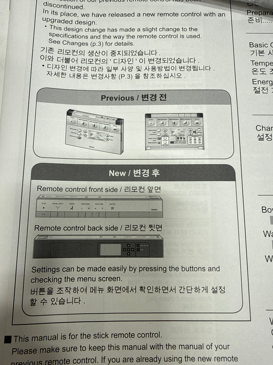 TOTO THU9018 Remote Control Unit