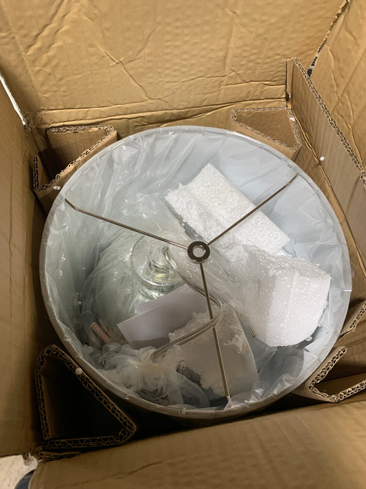 Metallic Gray Hammered Glass Jar Table Lamp with Grey Linen Shade