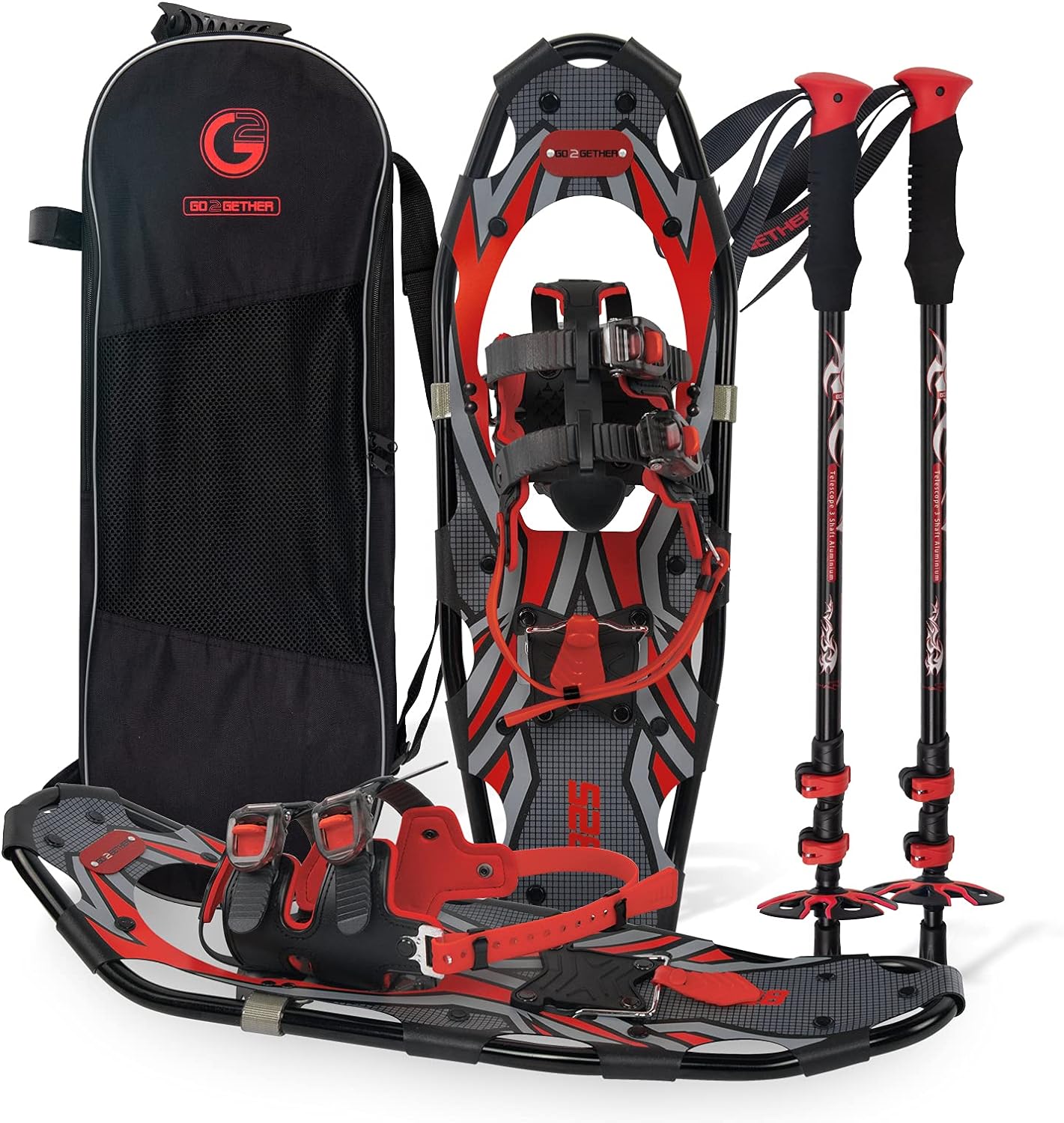 G2 21/25/30" Light Weight Snowshoes with Toe Box, EVA Padded Ratchet Binding, Heel Lift, Flexible Pivot Bar, Durable Back Strap, Trekking Poles, Carrying Bag, Snow Baskets