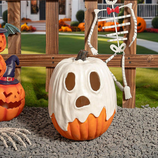 Halloween Decorations - Unique 3 Tiers Stacked Resin Jack-O-Lantern Pumpkin Pathway Solar Lights for Outdoor Garden Yard Porch Front Door (Ghost Pumpkin)