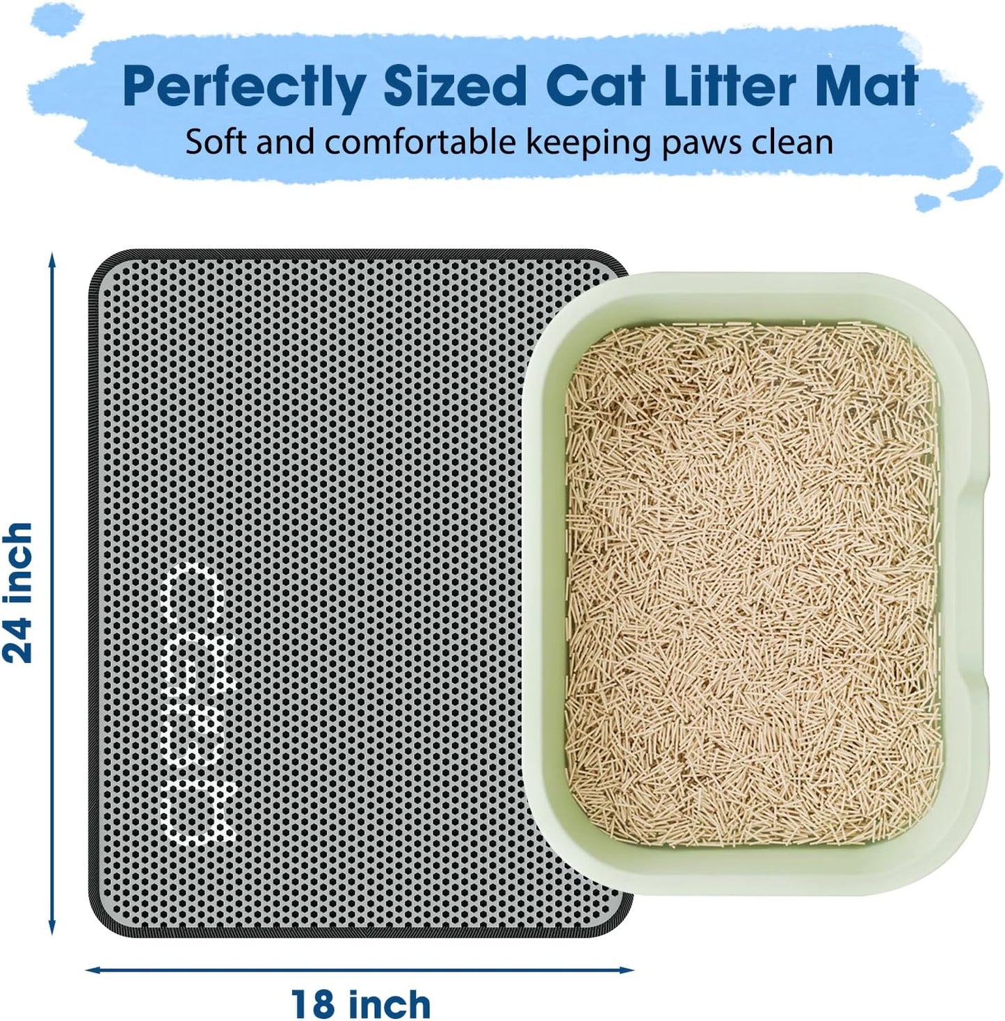 CGBD Cat Litter Mat - Double Layer Honeycomb Design Litter Trapping Mat, Urine-Proof & Non-Slip, Easy Clean Waterproof Litter Box Mat, Kitten Supplies and Essentials, 24x18 inch, Gray