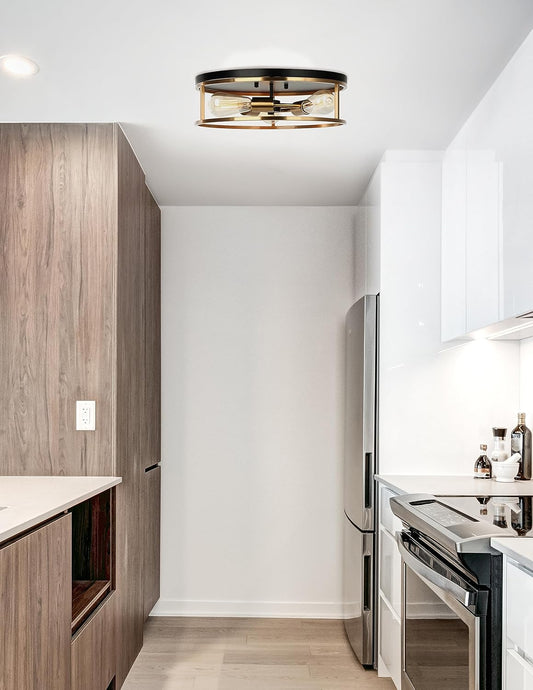 Knox Round 3-Light Flush-Mount - Matte Black w/Brass Accents