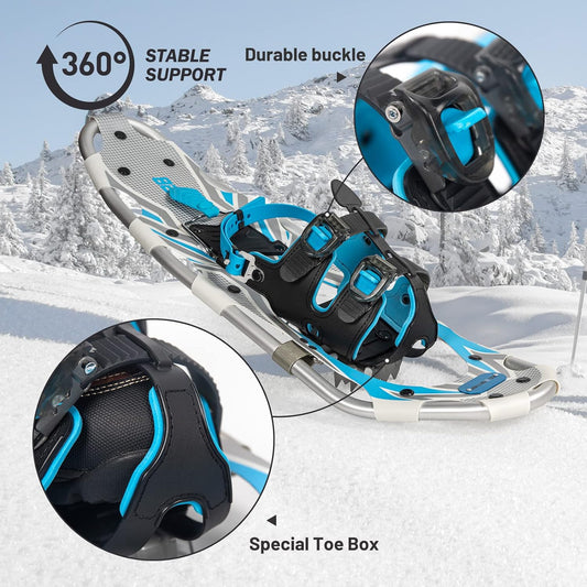 G2 21/25/30" Light Weight Snowshoes with Toe Box, EVA Padded Ratchet Binding, Heel Lift, Flexible Pivot Bar, Durable Back Strap, Trekking Poles, Carrying Bag, Snow Baskets