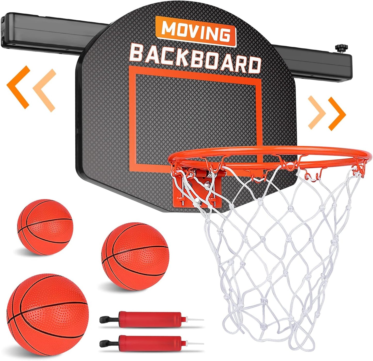 Moving Basketball Hoop Indoor for Kids and Adults, Pro Mini Basketball Hoop Over The Door with 3 Balls & 2 Air Pump, Toys for Age 6+