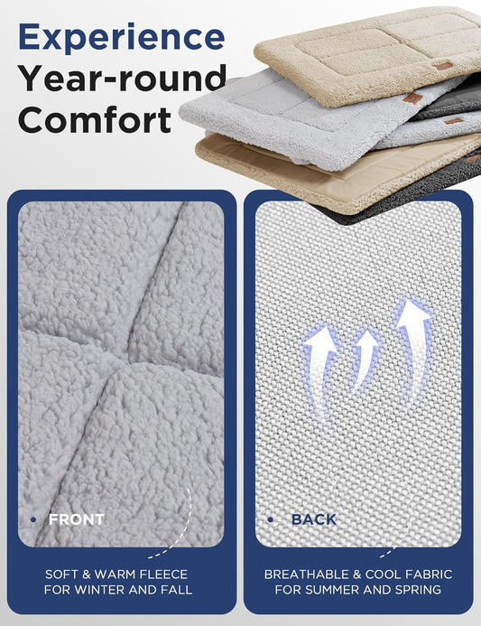 MASSFU Dog Beds Crate Pad for Large Dogs, Reversible & Washable Non-Slip Kennel Pet Mat, Soft Plush and High Density Foam Cat Bed for Indoor & Outdoor Use, 35" x 23", Gray