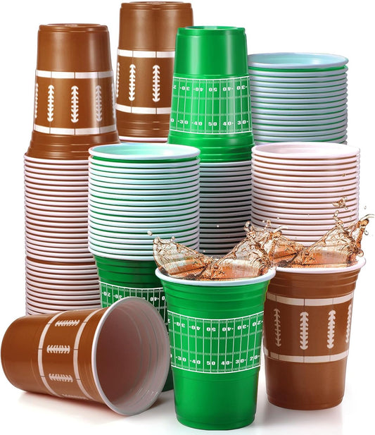 Zhehao 120 Pcs Football Theme Plastic Cups Bulk 16 oz Disposable Cups Tableware for Drinks Treats Sports Game Day Birthday Themed Party Supplies Decorations