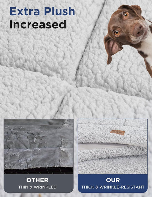 MASSFU Dog Beds Crate Pad for Medium Small Dogs, Reversible & Washable Non-Slip Kennel Pet Mat, Soft Fleece and High Density Foam Cat Bed for Indoor & Outdoor Use, 29" x 21", Gray