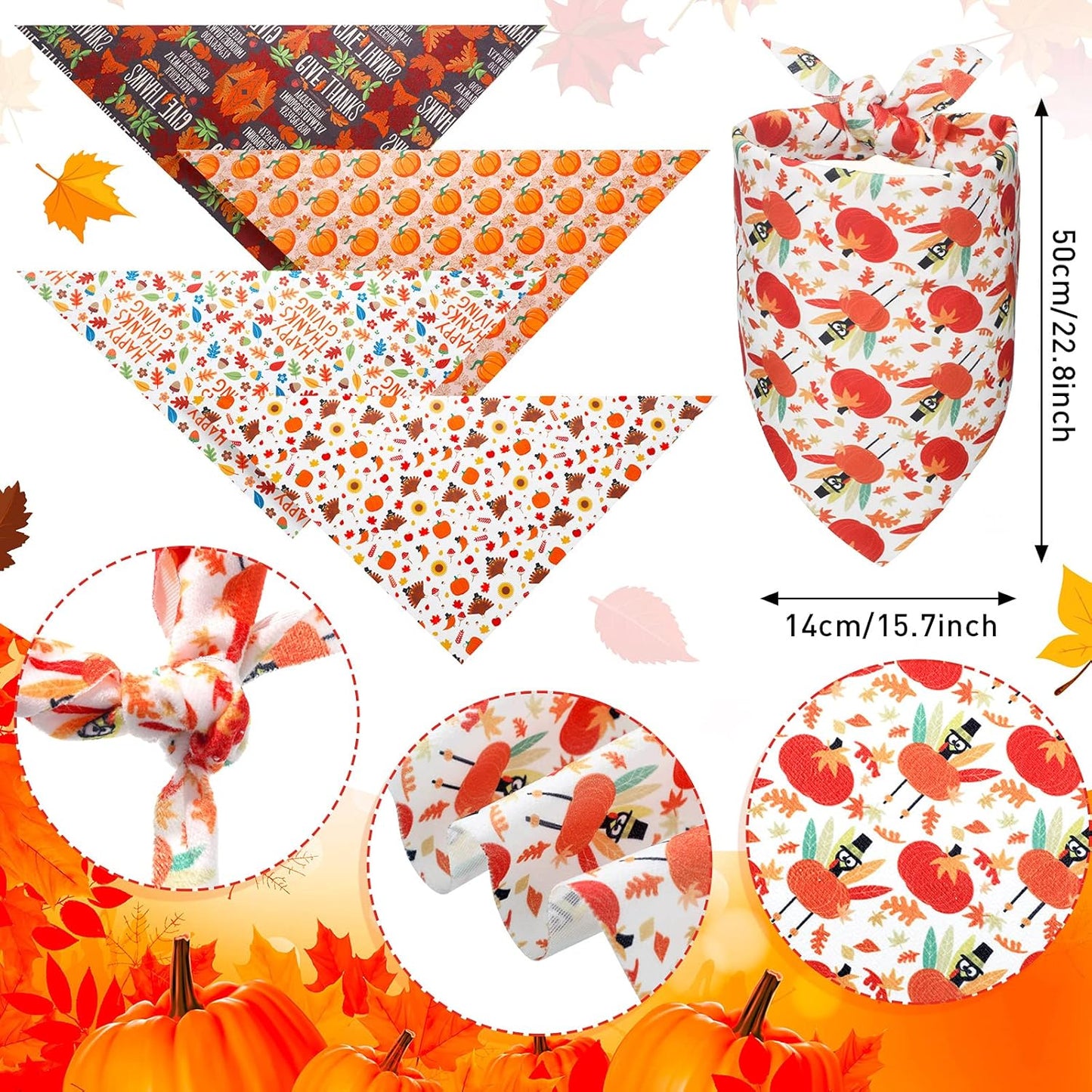 Frienda 20 Pieces Thanksgiving Dog Bandana Fall Pet Bandana Adjustable and Reversible Triangle Scarf Turkey Maple Leaf Pumpkin Kerchief Autumn Pattern Dog Handkerchief for Small to Medium Pet