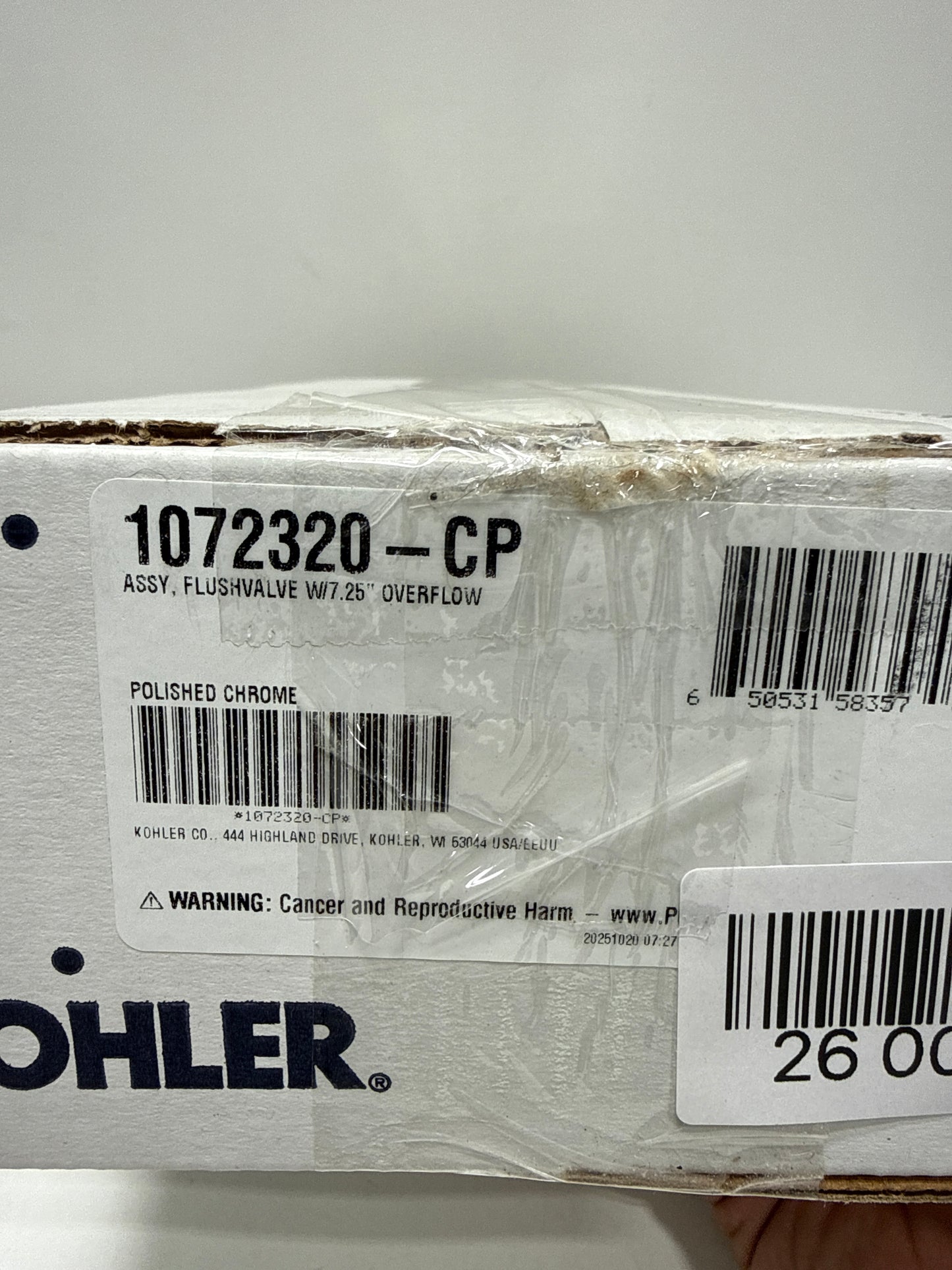 Kohler 1072320 Flush Valve with 7-1/4" Overflow Assembly