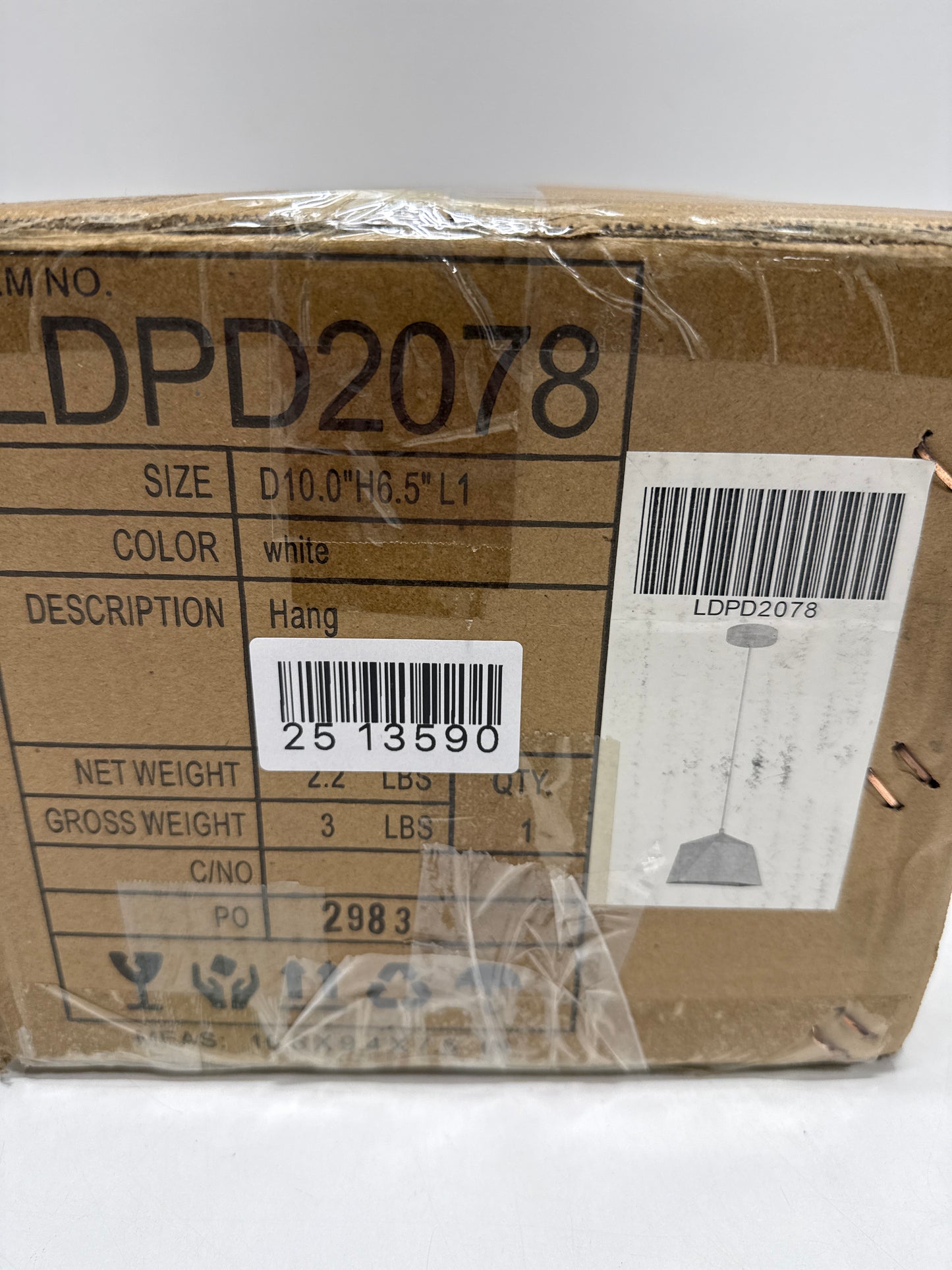 Living District LDPD2078 Arden Pendant White with Golden Inside - *Lighting & Electrical