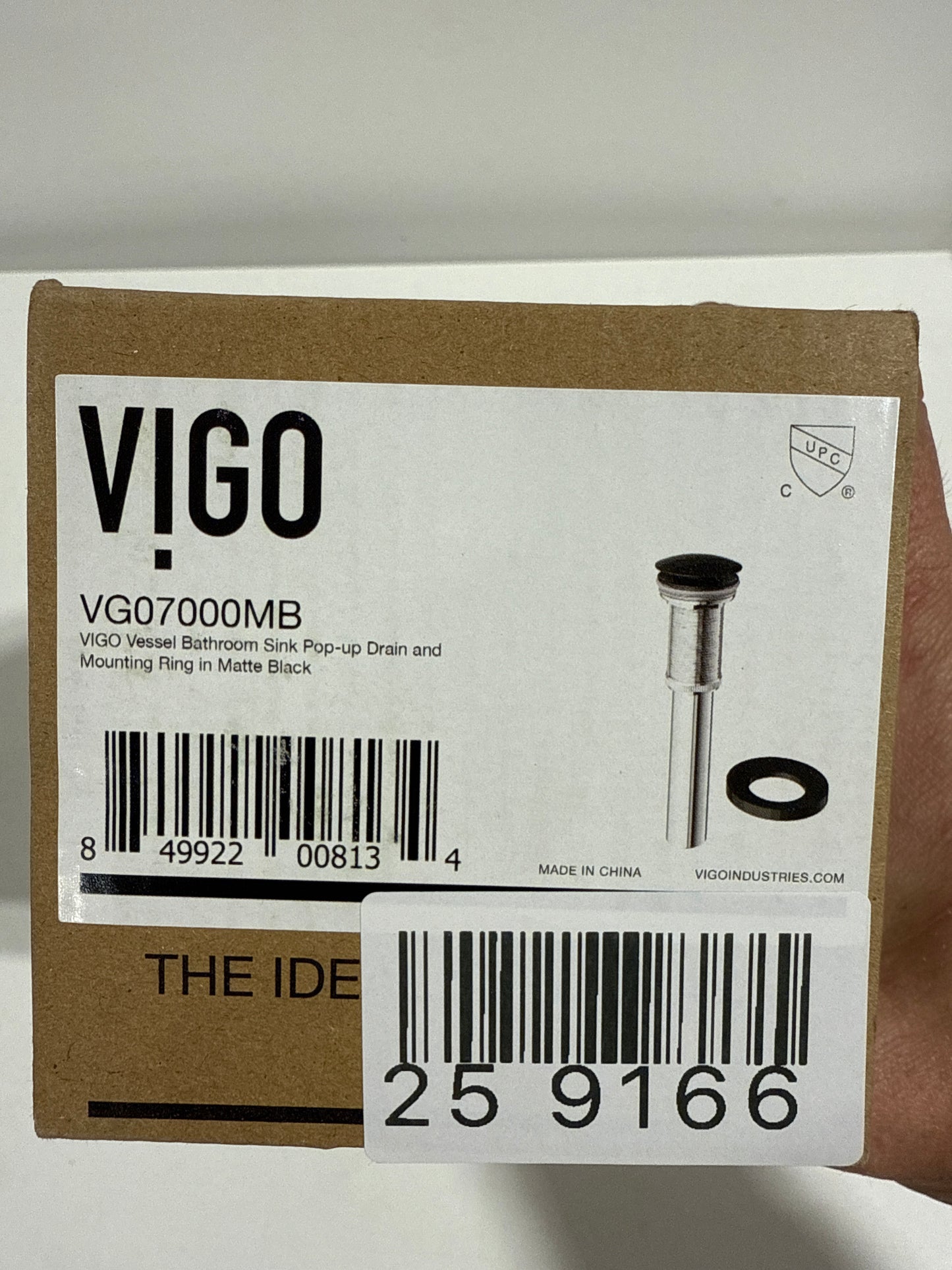 Vigo VG07000 Noma 1-3/4" Vessel Bathroom Sink Pop-up Drain Assembly - Less Overflow Matte Black