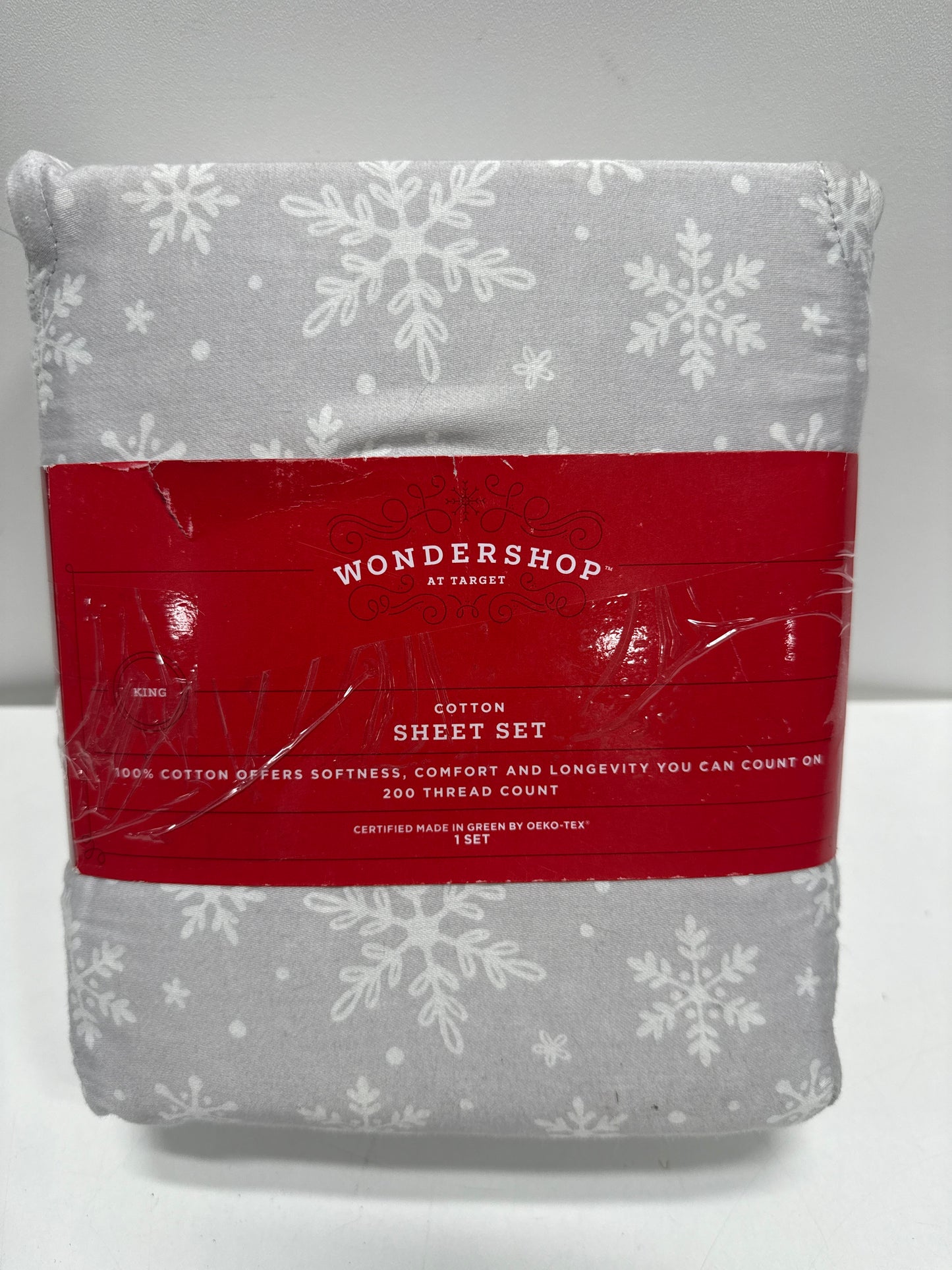 King Christmas Cotton Sateen Sheet Set Gray Snowflake - Wondershop